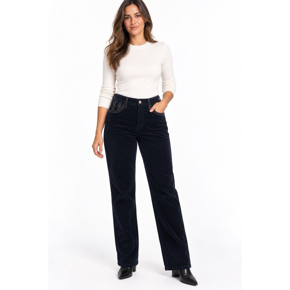 NYDJ Women's Black Velvet Corduroy Jeans Size 12 Thick Contrast Stitching